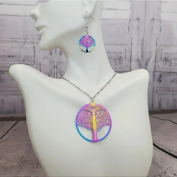 Iridescent Tree of Life Earring and Necklace Set - Picture 4 of 9